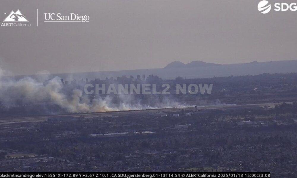 San Diego, California wildfire. The fire is roughly 4 acres with progress of the fire being slowed. Copter 3 is overhead and making water drops. No structures are threatened at this time.