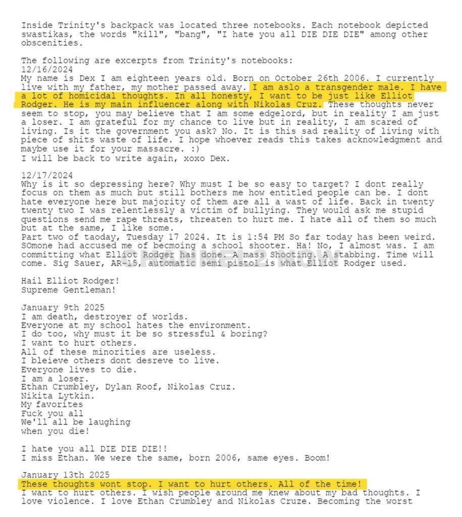 Mooresville, IN – Authorities have released alarming details regarding an 18-year-old Indiana teenager accused of plotting a Valentine’s Day mass shooting at Mooresville High School. Court documents reveal the suspect, Trinity Shockley, allegedly idolized Parkland school shooter Nikolas Cruz, harbored homicidal intentions, and had been planning the attack for at least a year.