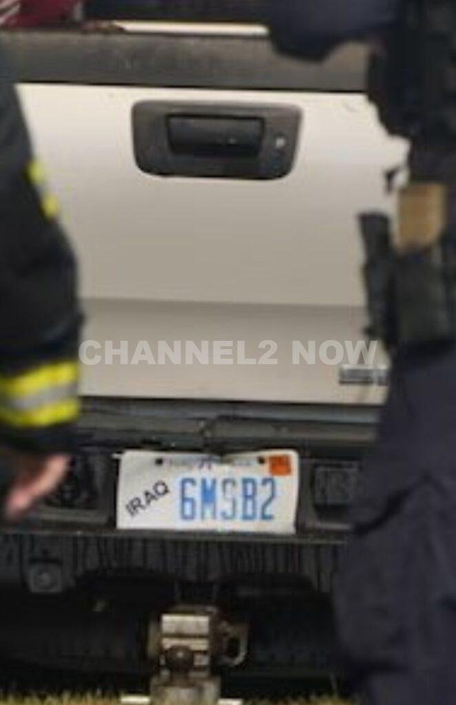 Close up of the 40-year-old suspects truck. Says IRAQ! Is the shooter a Veteran? Rammed his vehicle into the Church of Jesus Christ of Latter-day Saints in Grand Blanc Michigan. Open fired on worshippers, then set Church on fire.