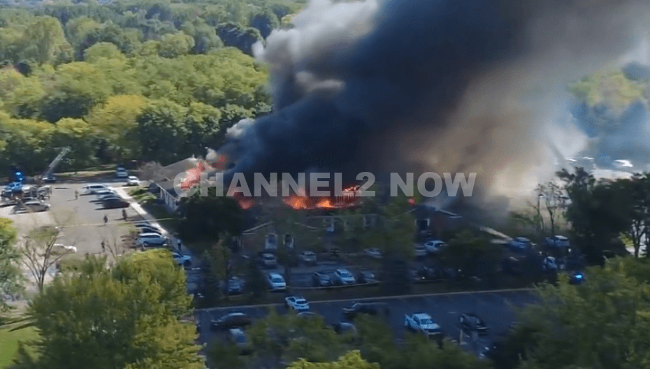 Shocking drone footage shows entire Grand Blanc Mormon Church building engulfed