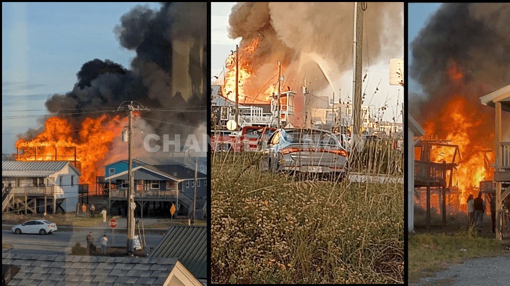 Massive Fire Engulfs Multiple Homes and a Boat in Surf City near 5th Street The Trailer Bar