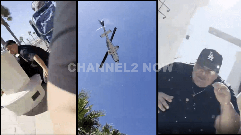 Video shows man nearly hit by helicopter during crash in Huntington Beach near Los Angele California