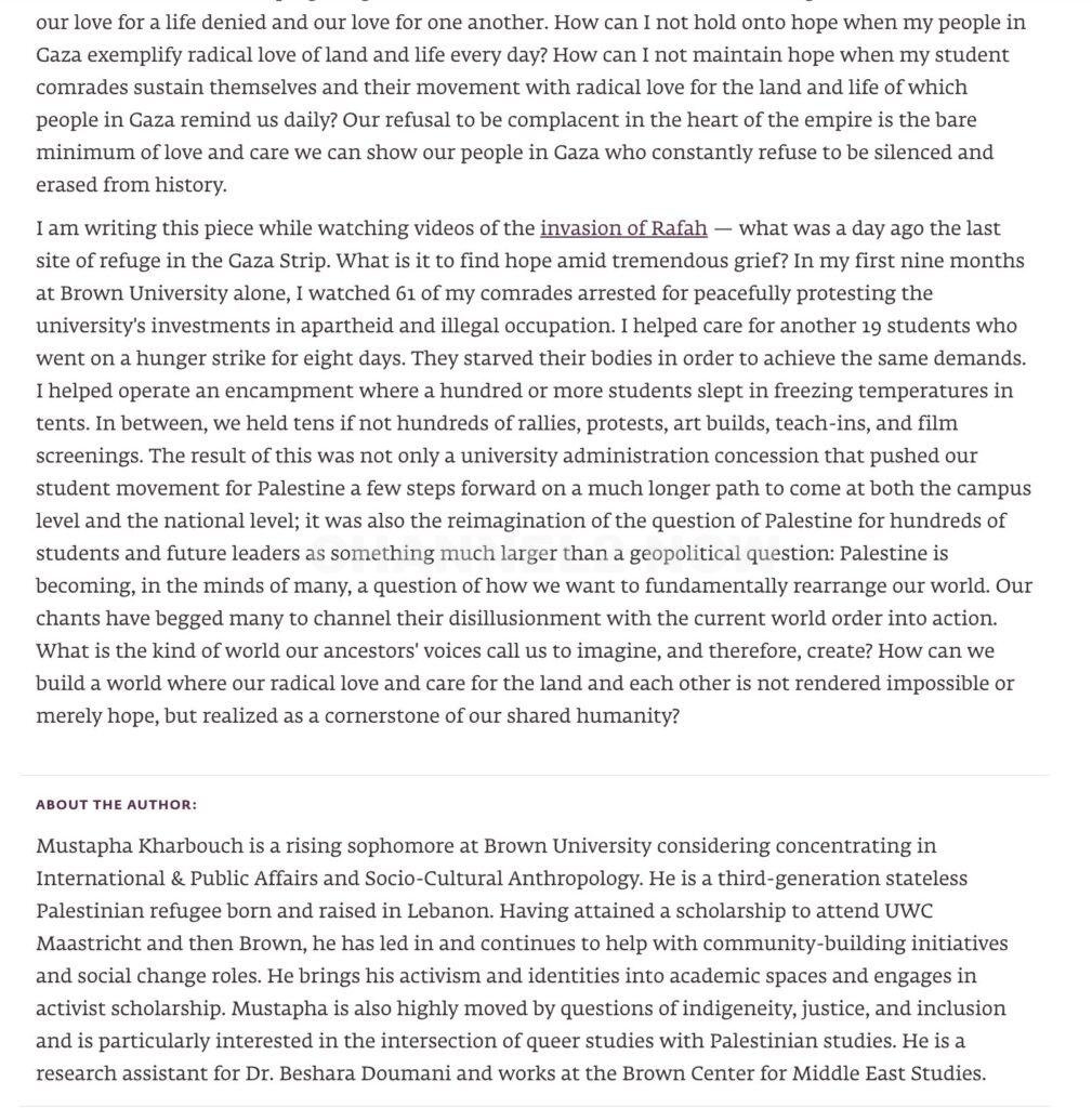 Mustapha Kharbouch's now-deleted 2024 manifesto — published in the Institute for Palestine Studies — has been recovered by internet sleuths.