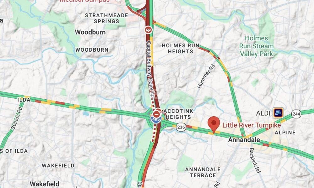Multiple Victims Stabbed Following Crash in Annandale, Suspect Shot by Police southbound lanes of Interstate 495 near Little River Turnpike Fairfax County