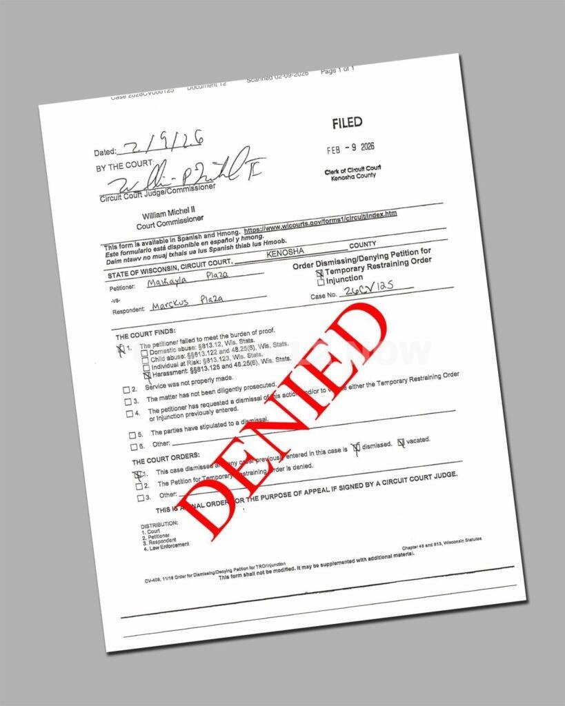 KENOSHA, Wis. — Authorities are conducting an intensive search for a man accused of killing his estranged wife in a domestic violence incident Tuesday morning, days after a court denied her request for a restraining order.

The victim has been identified as 28-year-old Makayla Marie Rutka Plaza. 

According to officials, she was killed at a residence in the 7400 block of 22nd Avenue. 

Her estranged husband, 33-year-old Marckus L.A. Plaza, is considered the primary suspect and remains at large.